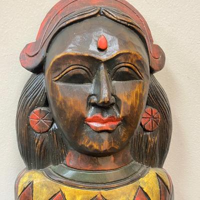 Vintage Tiki Tribal Hindu Balinese Painted Carved Wood Wall Hanging Mermaid Siren Statue