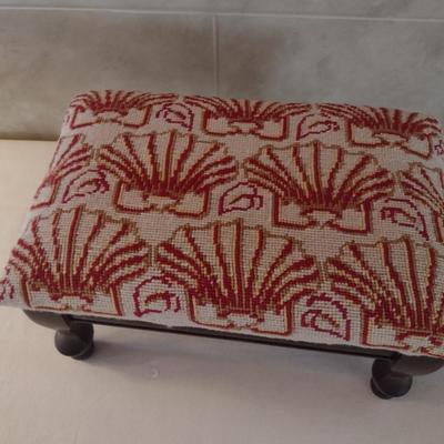 Small Wood Framed Needlework Foot Stool