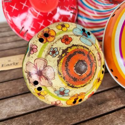 Four Vintage Spinning Top Toys
