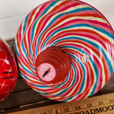 Four Vintage Spinning Top Toys