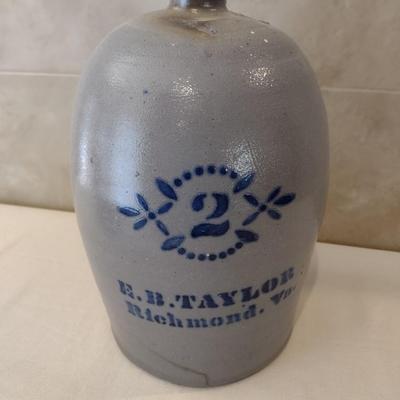 Vintage E. B Taylor Richmond, WV Salt Glaze #2 Pottery Jug
