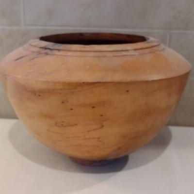 Hand Turned Spalted Maple Wood Bowl Signed by Artist