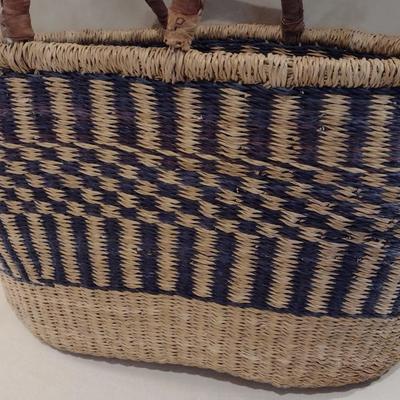 Hand Woven Native American Basket with Leather Wrapped Handles