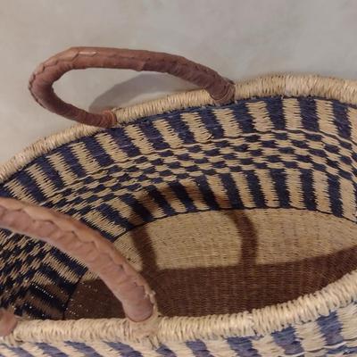 Hand Woven Native American Basket with Leather Wrapped Handles