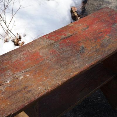 RUSTIC ANTIQUE WATER BENCH ORIGINAL RED PAINT