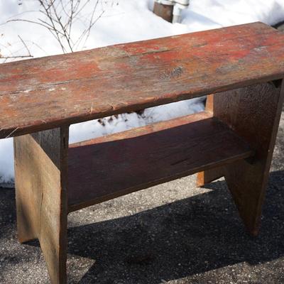 RUSTIC ANTIQUE WATER BENCH ORIGINAL RED PAINT