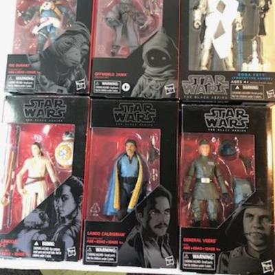 6 Star Wars 6â€ action figures, lot includes, Rio Durant ,  Off World Jaba, Boba Fett ( prototype armor), Rey (Jakku) & BB-8, Lando...