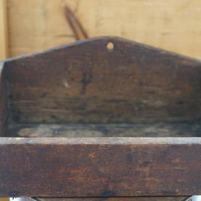 ANTIQUE BAIL HANDLED PANTRY BOX /PRIMITIVE HANGING CANDLE HOLDER/ TIN HANDLED BASKET