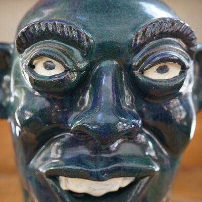 KIM T BLACK FOLK ART POTTERY FACE JUG  2001