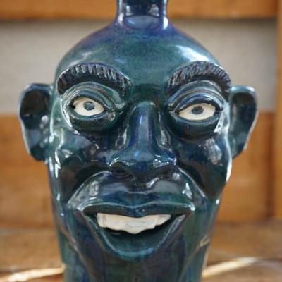 KIM T BLACK FOLK ART POTTERY FACE JUG  2001