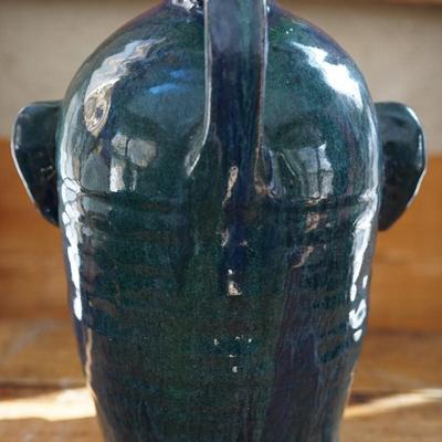 KIM T BLACK FOLK ART POTTERY FACE JUG  2001