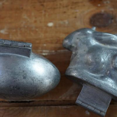 ANTIQUE PEWTER ICE CREAM MOLDS EASTER RABBIT AND EGG