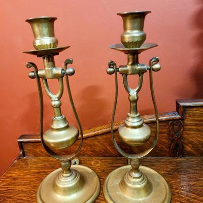Pair of Antique Nautical Gimbal Candlesticks