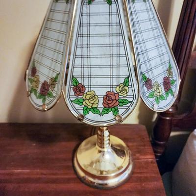 Small Brass Touch Lamp with Roses