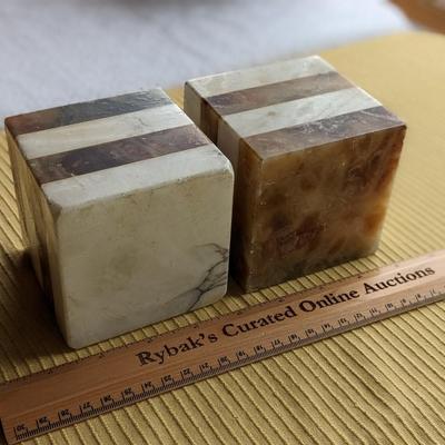 Vintage Italian Alabaster Cube Bookends