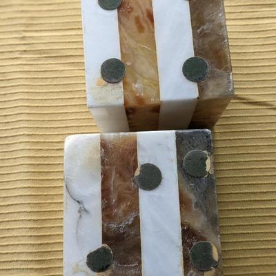 Vintage Italian Alabaster Cube Bookends