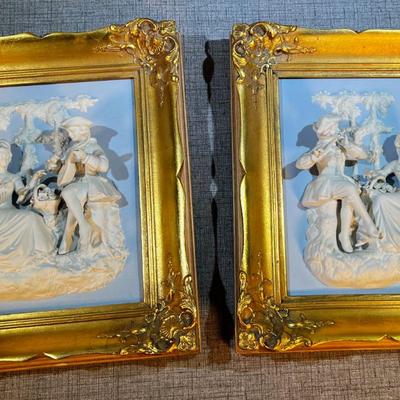 2 Dresden Wall Plaques, Scenes of Pastoral Days 