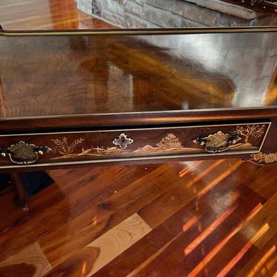 Walnut Burl Console Table , by Hekmen has a  Chinoiserie Accents on front 