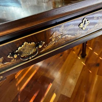 Walnut Burl Console Table , by Hekmen has a  Chinoiserie Accents on front 