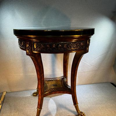 Griffin Foot, Marble Top, Brass Inlay Round Entry Table 