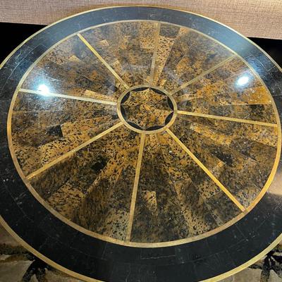 Griffin Foot, Marble Top, Brass Inlay Round Entry Table 