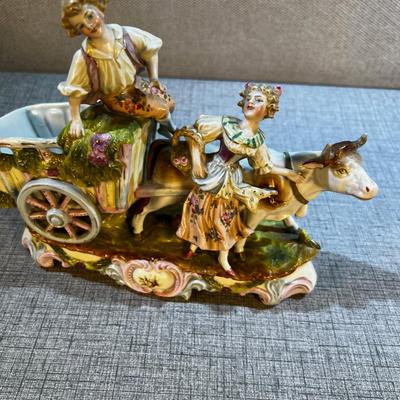 Conta and Boehme Porcelain Ox Cart with man and woman. 