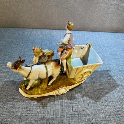 Conta and Boehme Porcelain Ox Cart with man and woman. 