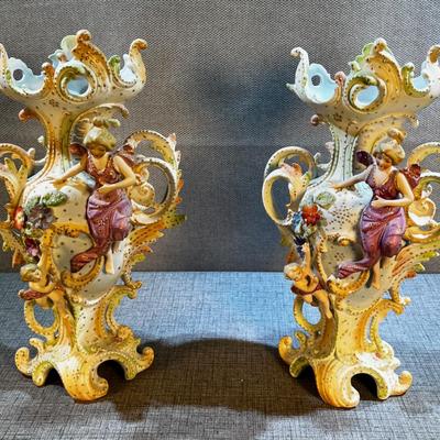 BEAUTIFUL Saxony Art Nouveau Pair of Vases, White-ish Color
