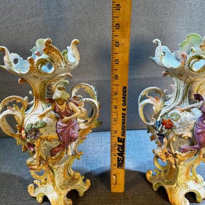 BEAUTIFUL Saxony Art Nouveau Pair of Vases, White-ish Color