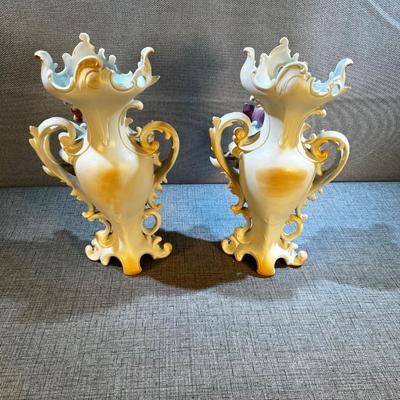 BEAUTIFUL Saxony Art Nouveau Pair of Vases, White-ish Color