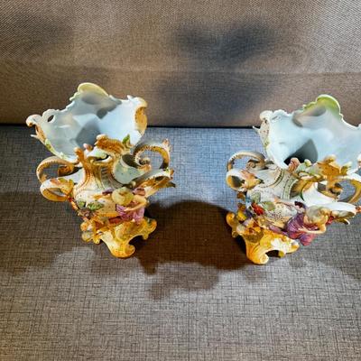 BEAUTIFUL Saxony Art Nouveau Pair of Vases, White-ish Color