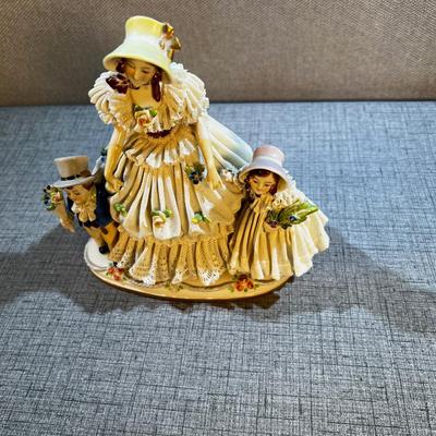 Victorian Porcelain Woman in Lace Dress with Children 