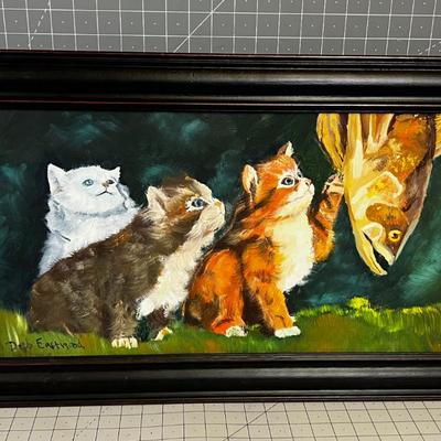 Oil Painting of Kittens with a Fish, By Deb Eastman