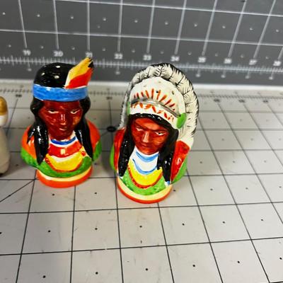 2 sets of Vintage Salt & Pepper Set the Chef and the Native Americans 