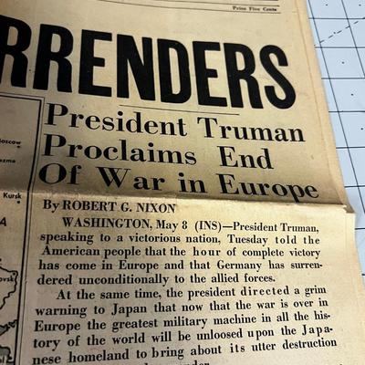 Salt Lake Tribune May 8th 1945 Germany Surrenders 