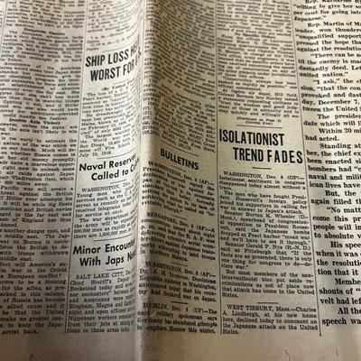 3 papers, December 7th and 8th 1941 and August 14, 1945 Japan Surrenders