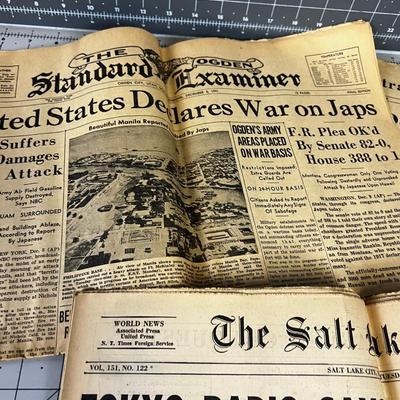 3 papers, December 7th and 8th 1941 and August 14, 1945 Japan Surrenders