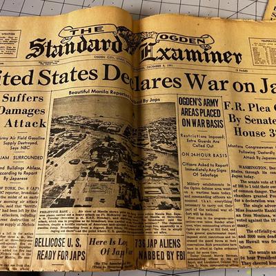 3 papers, December 7th and 8th 1941 and August 14, 1945 Japan Surrenders