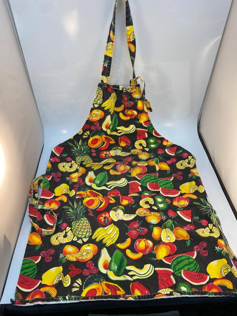 Retro Colorful Fruit Patterned Full Apron with Pocket