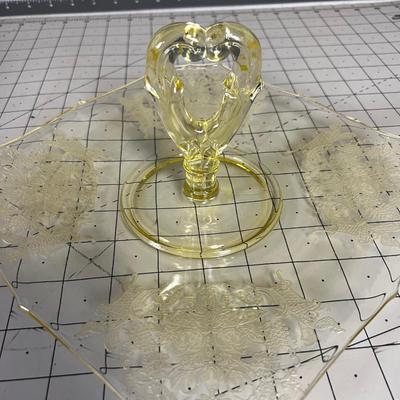 Yellow Depression Glass with Handle Serving Tray