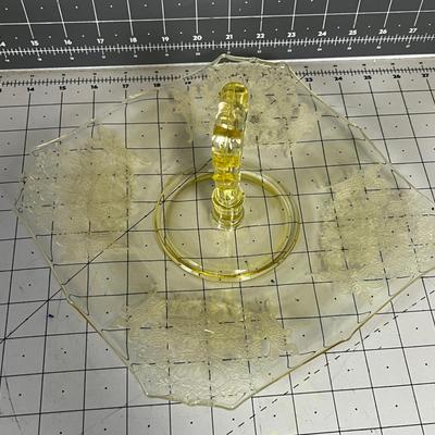 Yellow Depression Glass with Handle Serving Tray