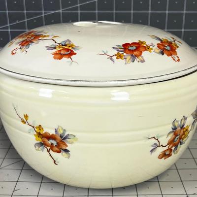 Coors Thermo Porcelain Covered Dish with Rusty Orange Flowers 