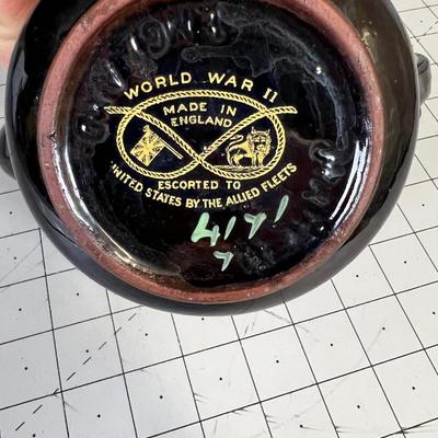 World War II Tea Pot Lid says, " For USA, Britain and Democracy" 