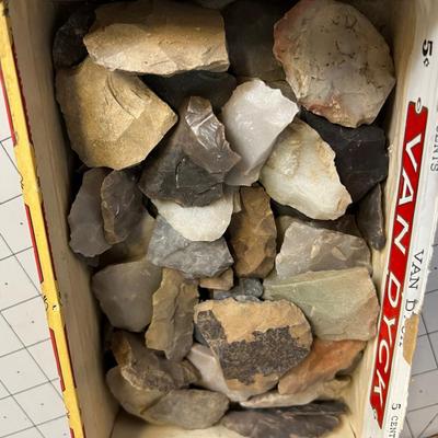 Old Cigar Box with Napped Stones 