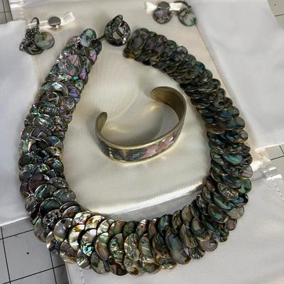 Abalone Shell:  Bracelet, Chocker and Pierced Earrings 