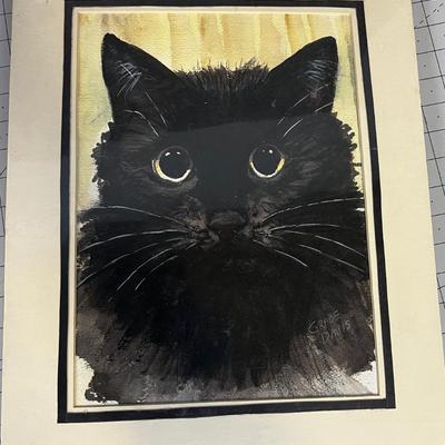 Watercolor of a Black Cat by Grace Davis 
