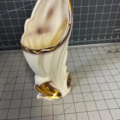 Mid Century Modern Vase, Gold and White