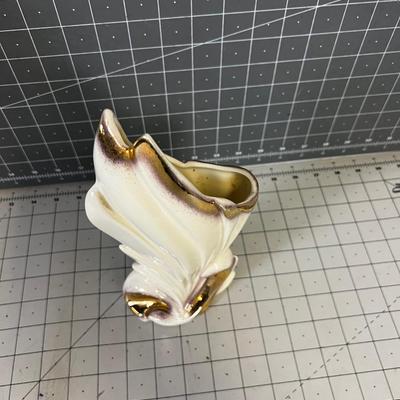 Mid Century Modern Vase, Gold and White
