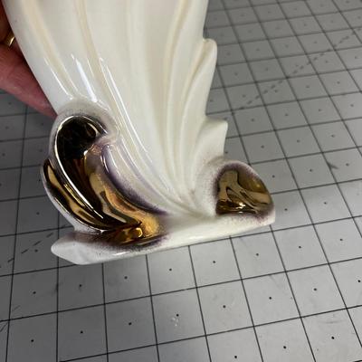 Mid Century Modern Vase, Gold and White