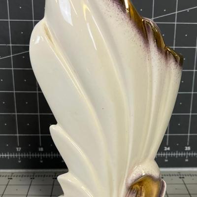 Mid Century Modern Vase, Gold and White